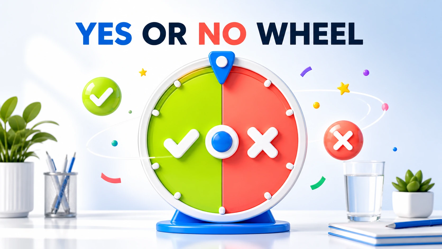 Light-theme Yes or No Wheel illustration with a green and red picker wheel